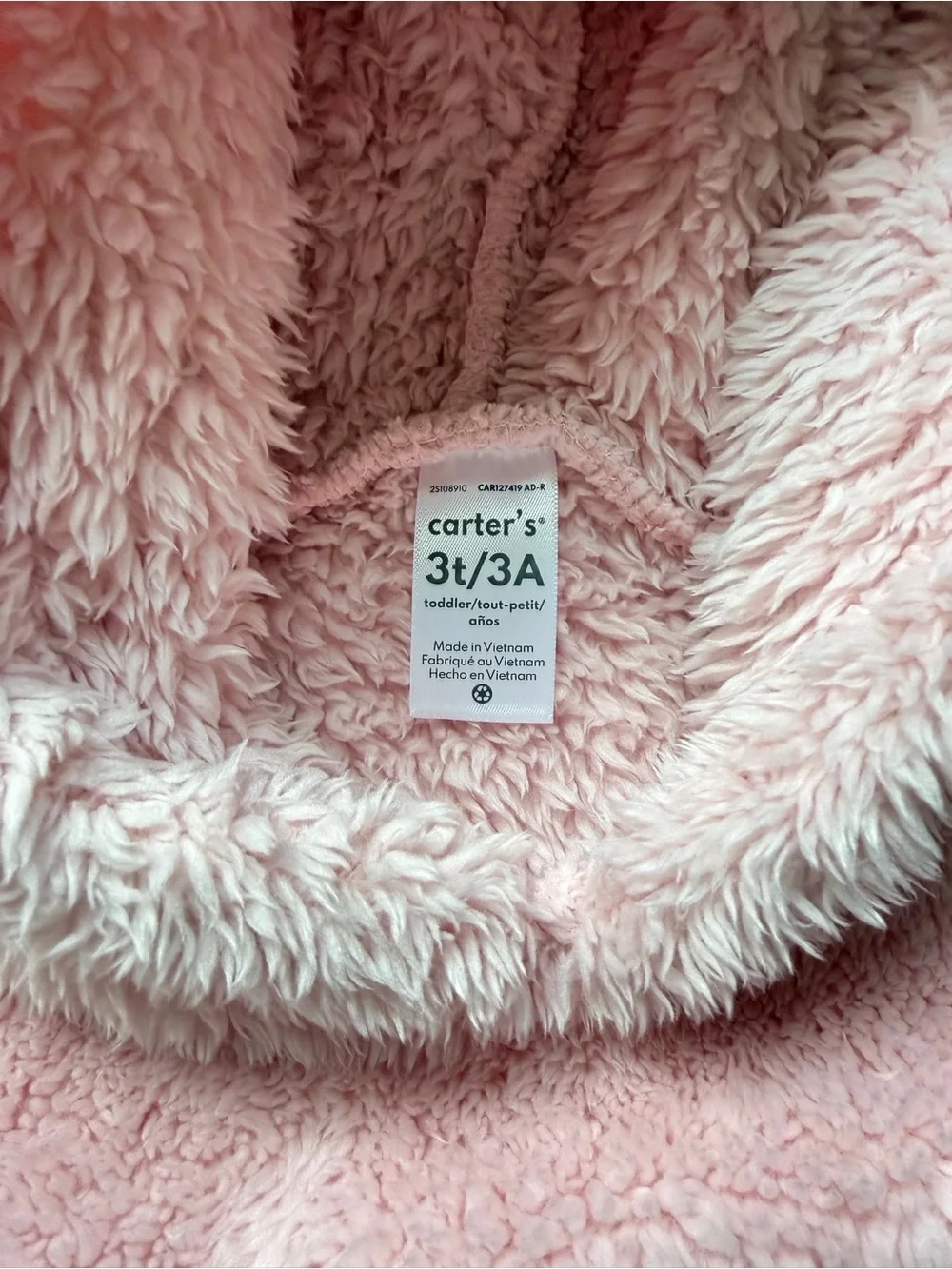 Carter’s Cozy Pink Plush Hooded Toddler Hoodie with Bear Ears 3T